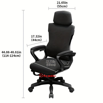 Silla de Juego Ergonómica con Asiento Reclinable - Silla Cómoda para Oficina y Casa, Altura Ajustable, Base de 5 Ruedas, Negra, Ideal para Sentarse Largo Tiempo, Habitaciones Universitarias y Configuración de Juegos