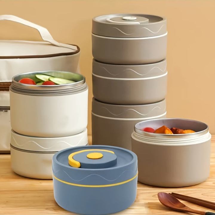 Caja de almuerzo portátil aislada de microondas de varias piezas, juego de contenedores de alimentos con contenedor de almuerzo de acero inoxidable 304 independiente, con función de aislamiento, para regresar a la escuela.