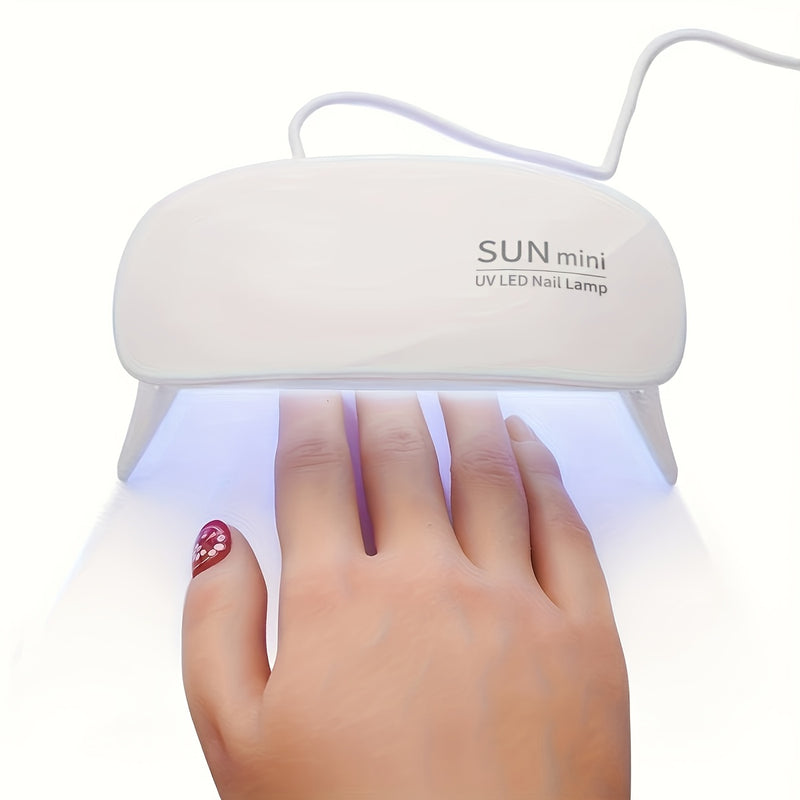 Lámpara de uñas portátil mini con 6 luces LED, color rosa y blanco, alimentación USB, diseño plegable, ideal para esmaltado en gel y secado, perfecta para cuidado de manos, pies y uñas