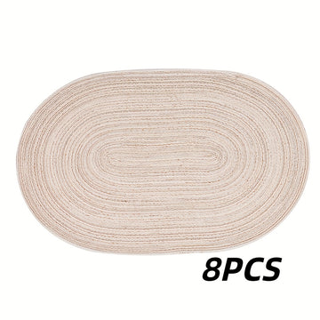 4/6pcs Placemats de hilo oval, manteles de mesa lavables, poliéster 100.00, decoración de comedor tejida a mano, almohadillas de mesa de 100% poliéster