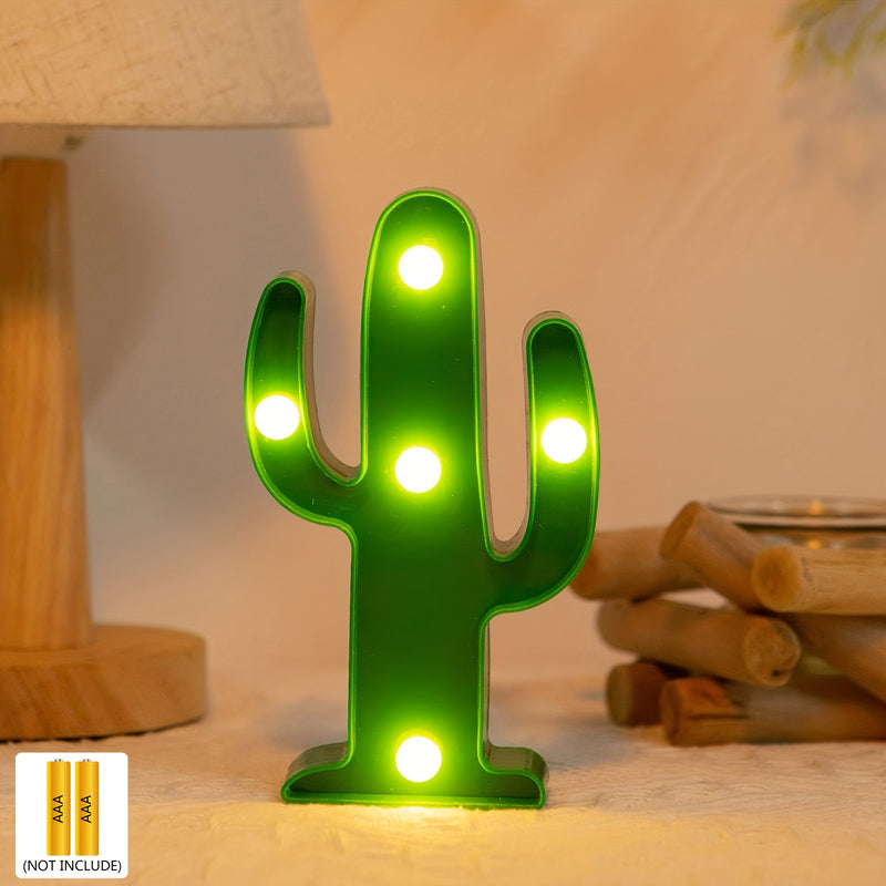 [1pc Mini Cactus LED Luz Nocturna] 1pc Mini Cactus LED Luz Nocturna de Estilo Tropical, Lámpara Decorativa de Mesa de Plástico con Acabado Antiguo, Ahorro de Energía, Funciona con Pilas (Pilas no Incluidas), para Sala de Estar, Regalo de Fiesta