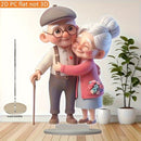 Adorno de Mesa Abrazo de Pareja Suave para Todas las Estaciones, Impresión Plana en 2D, Sin Necesidad de Energía, Regalo Ideal para Familia, Oficina, Dormitorio, Sala de Estar, Decoración Festiva, Figura de Pareja Anciana, Adorno Plano en 2D