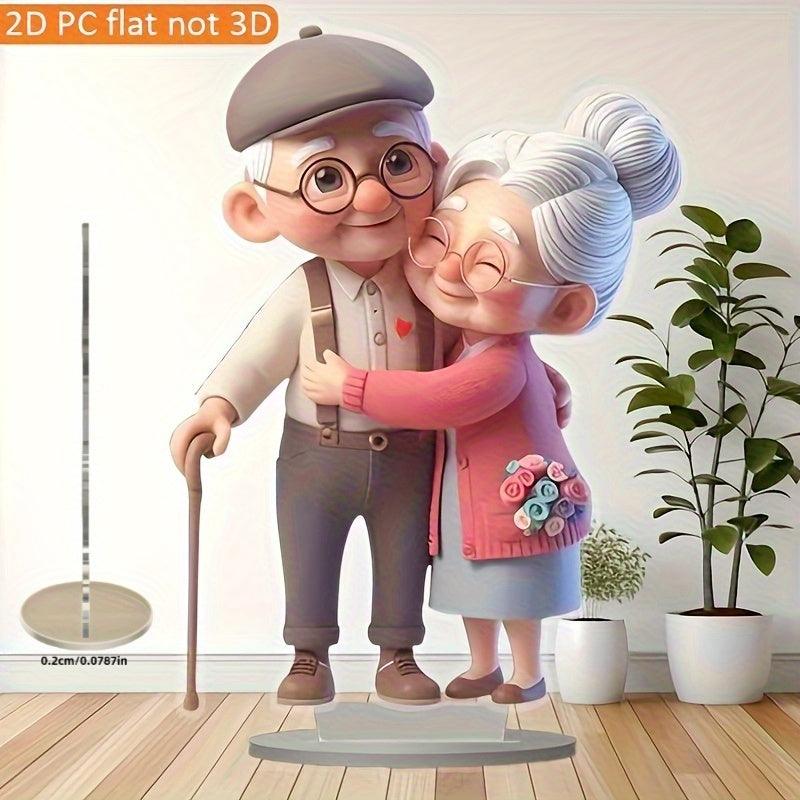 Adorno de Mesa Abrazo de Pareja Suave para Todas las Estaciones, Impresión Plana en 2D, Sin Necesidad de Energía, Regalo Ideal para Familia, Oficina, Dormitorio, Sala de Estar, Decoración Festiva, Figura de Pareja Anciana, Adorno Plano en 2D