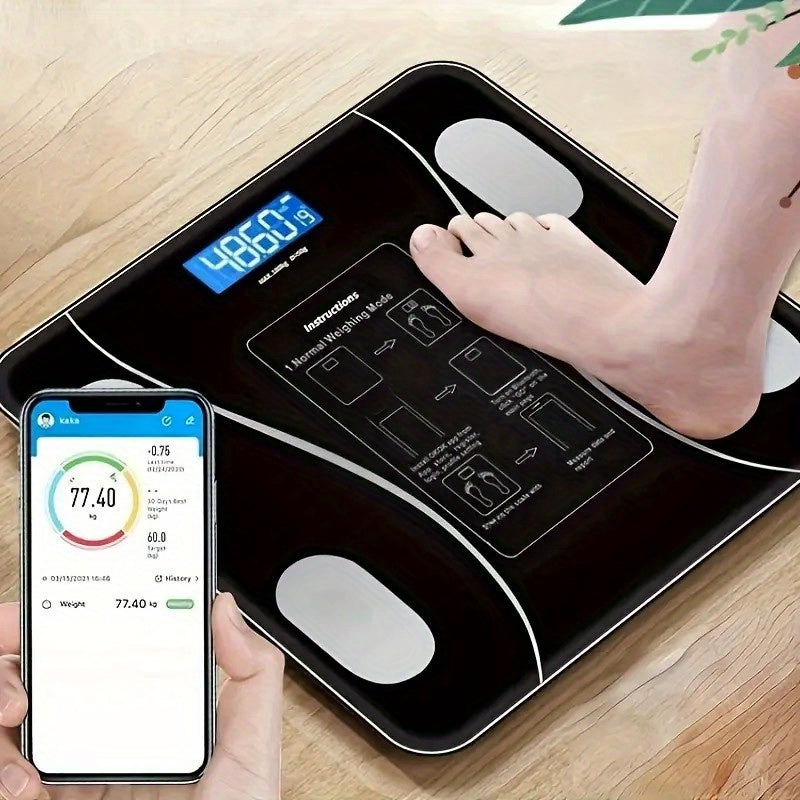Báscula digital para baño en negro elegante con pantalla de temperatura, medición de peso precisa, funciona con pilas, pantalla LCD fácil de leer, diseño compacto para uso en el hogar y el baño