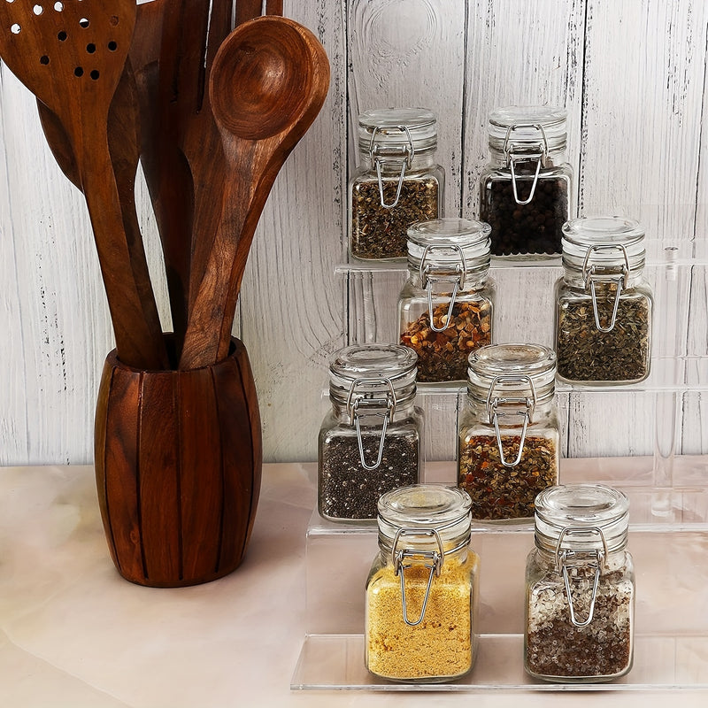 8 frascos de vidrio cuadrados de 100 ml con tapas de metal, reutilizables, ideales para almacenar alimentos, granos, especias y mermelada, perfectos para organizar la cocina