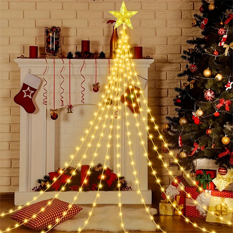 200 luces LED para árbol de Navidad, luces de cascada para exteriores con alimentación USB, 2M/6.56 pies, 8 modos, para decoración del hogar, bodas, patio - No impermeable, sin batería, fuente de luz LED, voltaje de funcionamiento ≤36V