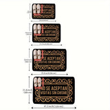 Tapete de bienvenida con diseño geométrico, antideslizante, lavable a máquina, de poliéster de secado rápido, con letras vintage en encaje negro, alfombra rectangular trenzada de pelo medio para entrada, baño o sala de estar, 1.2 cm de grosor, 580 g/m²