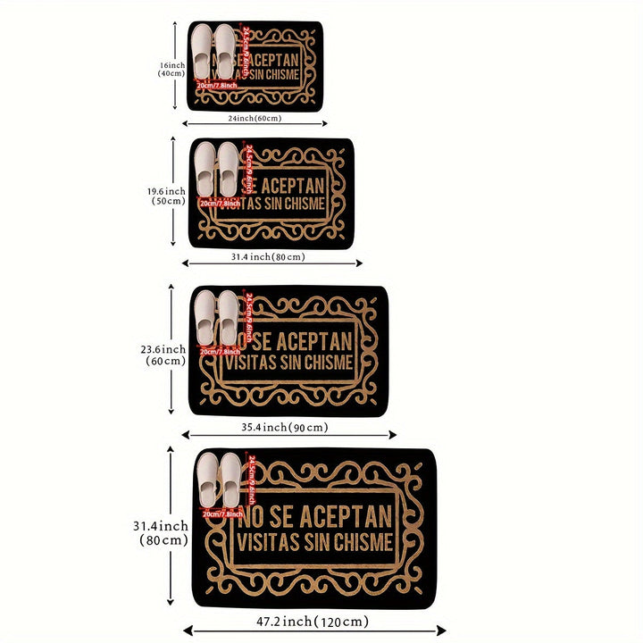 Tapete de bienvenida con diseño geométrico, antideslizante, lavable a máquina, de poliéster de secado rápido, con letras vintage en encaje negro, alfombra rectangular trenzada de pelo medio para entrada, baño o sala de estar, 1.2 cm de grosor, 580 g/m²
