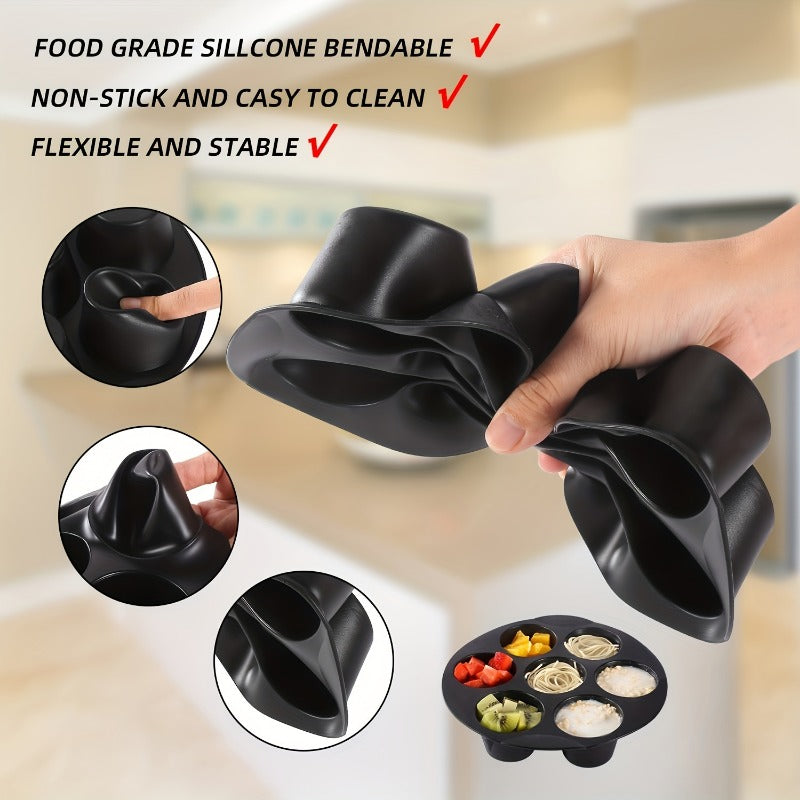 1pc Molde de Silicona para Hornear 7 Tazas - Bandeja Redonda Antiadherente de 8 Pulgadas para Air Fryer y Microondas, Diseño Plegable, Moldes Resistentes al Calor para Cocina Uniforme, Accesorios Fáciles de Limpiar, Utensilio Versátil, Material Alimentic