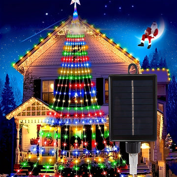 1 juego de luces en cascada con estrellas solares, 200/280 LED, 8 modos de iluminación, luces decorativas con energía solar para Navidad, Halloween, Pascua, campamentos al aire libre, bodas en jardines, fiestas, iluminación festiva para exteriores, efect