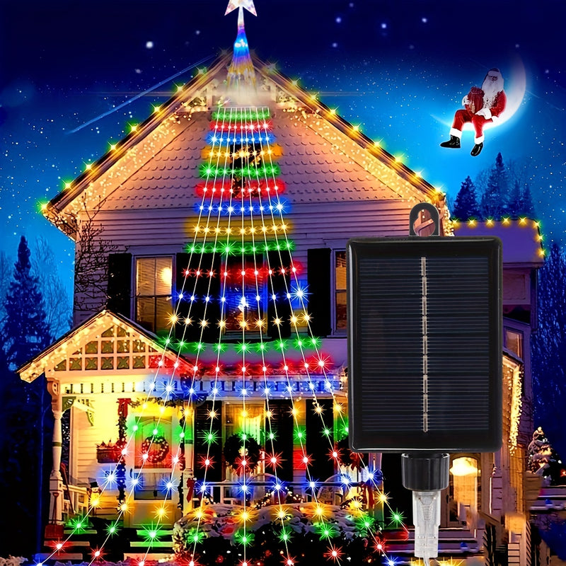 1 juego de luces en cascada con estrellas solares, 200/280 LED, 8 modos de iluminación, luces decorativas con energía solar para Navidad, Halloween, Pascua, campamentos al aire libre, bodas en jardines, fiestas, iluminación festiva para exteriores, efect