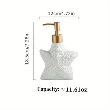 1 Dispensador De Loción De Cerámica Con Forma De Estrella De Mar, Dispensador De Jabón En Forma De Concha, Botella De Loción De Cerámica Blanca Con Bomba Dorada Mate, Dispensador De Jabón De Manos, Decoración Del Hogar Para Baño Y Cocina