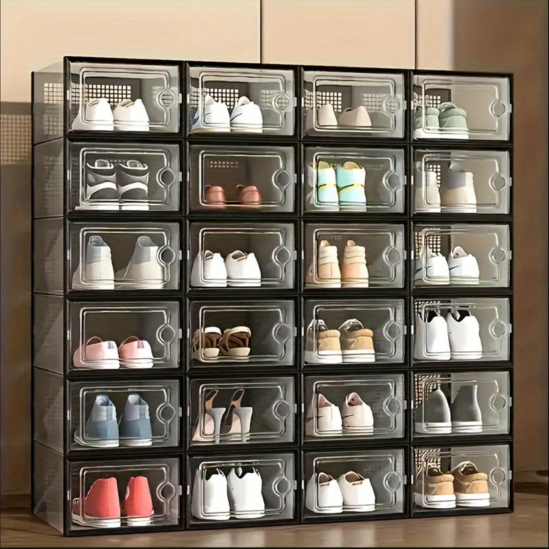 12 piezas de Cajas de Almacenamiento Plásticas Estilo Clásico con Tapa, Organizadores Apilables, Armario para Zapatos Transparente, Adecuado para el Hogar, Vitrina de Armario, Contenedores de Organización Doméstica y Cajas para Botas y Zapatos, Verano, T