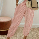 Pantalones Holgados Estampados De Rayas, Pantalones Informales De Cintura Elástica Para El Día A Día, Ropa De Mujer