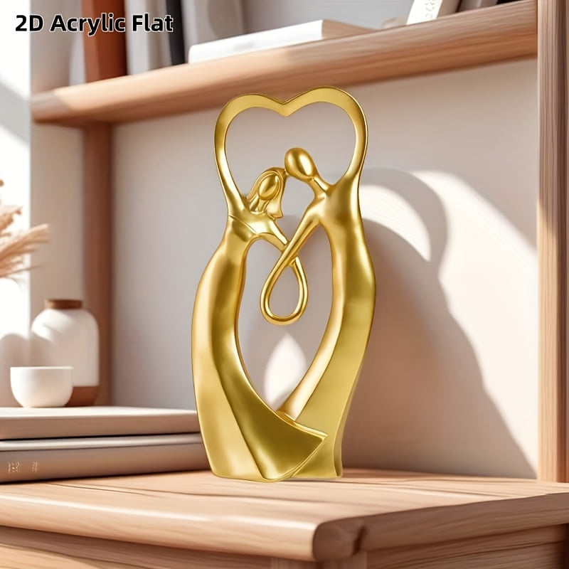 1 pieza, estatua de pareja dorada plana de acrílico, adorno, regalo de boda, decoración del hogar, dormitorio, ideal para enamorados, con base ovalada de acrílico, 2D plana