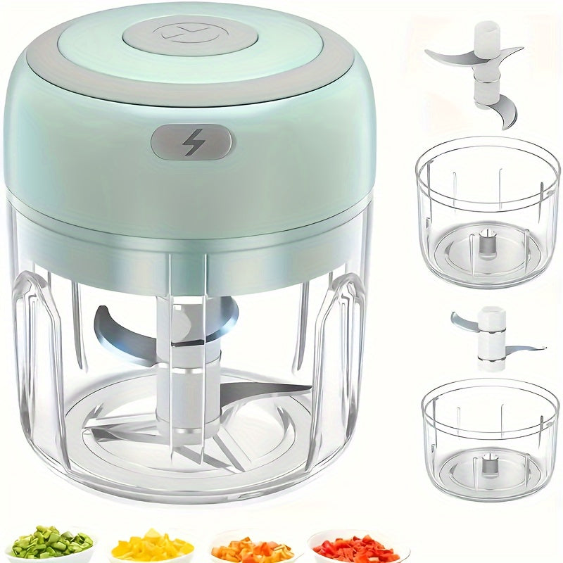 Picadora Eléctrica Inalámbrica de 8.45 oz para Ajo, Carne, Verduras, Cebollas, Frutas y Más - Ideal para Actividades al Aire Libre, Cortador y Rebanador de Vegetales, Electrodoméstico Compacto, Cocina Moderna con Cámara de Picado Visible