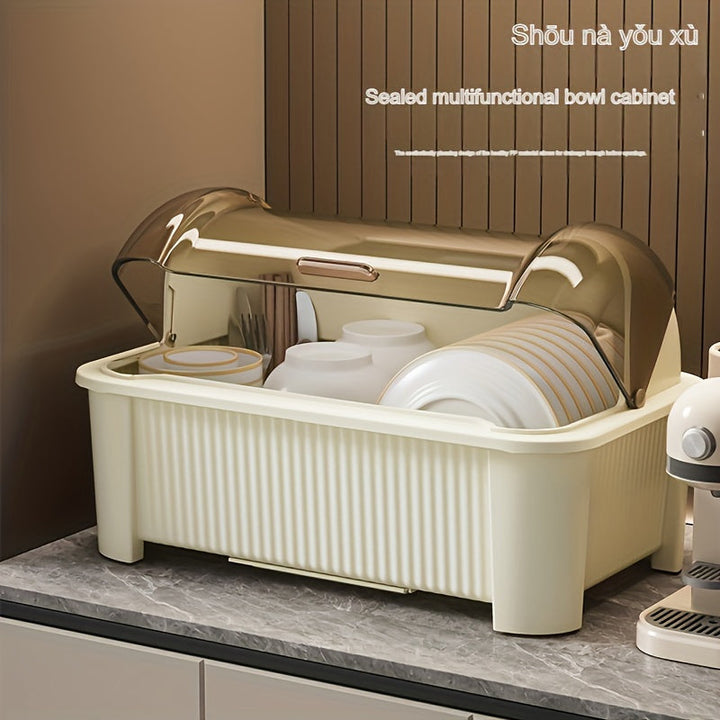 Organizador portátil para platos con tapa - Almacenamiento multifuncional de cocina para tazones, platos y utensilios - Caja drenante sellada con abertura grande y diseño antigérmenes