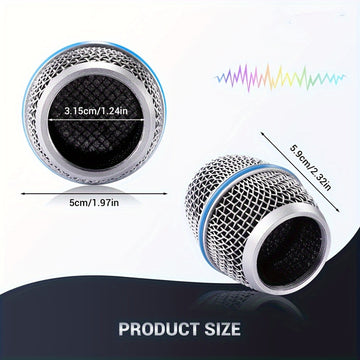 Cabeza de reemplazo de malla metálica para SM58/BETA58/BETA87 de BOMGE - Ventilación de micrófono de mano de hierro duradera para Shure BLX4/PGX4/QLXD4/SLX4/ULXD4, no necesita batería, equipo de audio profesional, acabado metálico elegante, construcción
