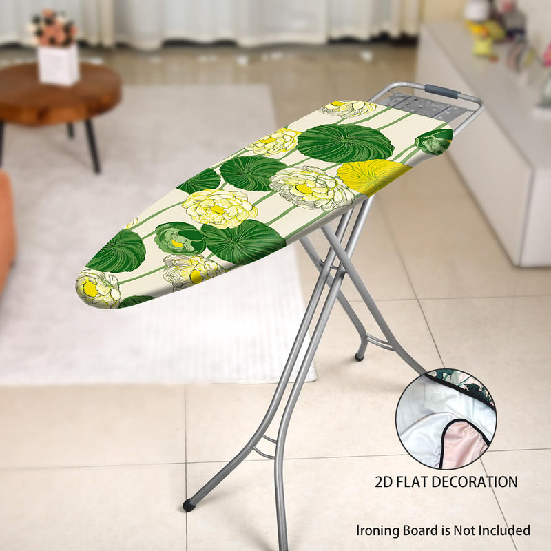 2D Plano, Cubierta de Tablero de Planchar 2D Plano - Lavable, Fácil de Instalar, Se Ajusta a la Mayoría de Tableros de Planchar de Tamaño Estándar, Patrón Floral Vibrante con Flores Amarillas y Hojas Verdes, Decoración del Hogar para Verano y Otoño, No I