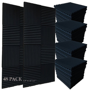 Conjunto de 48 Paneles de Pared Insonorizantes de Espuma Negra para Estudio, 12"x12"x1" - Espuma de Alta Densidad para Grabación y Absorción del Sonido, Ideal para Músicos