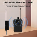 Micrófono inalámbrico profesional con collar de solapa, ajustable, recargable por USB, batería de litio de 800 mAh, conector de 6,35 mm para karaoke, canto, juegos, videoconferencias y transmisión en vivo.