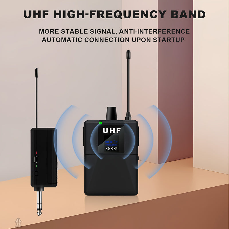 Micrófono inalámbrico profesional con collar de solapa, ajustable, recargable por USB, batería de litio de 800 mAh, conector de 6,35 mm para karaoke, canto, juegos, videoconferencias y transmisión en vivo.