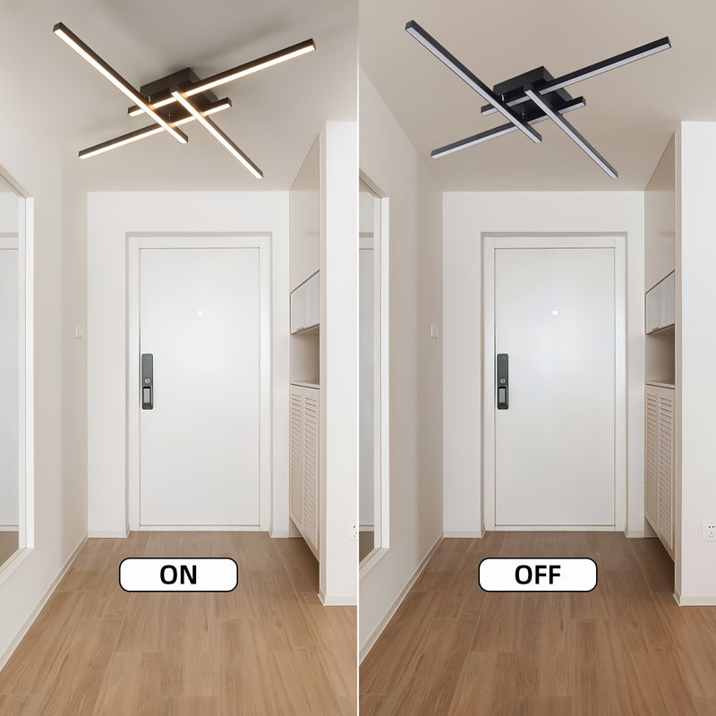 Lámpara de techo LED moderna - Candelabro de metal negro ajustable con acabado pulido, montaje cercano al techo para dormitorios, salas de estar, cocinas, pasillos y más, iluminación de sala de estar | Iluminación contemporánea | Lámpara de techo de meta
