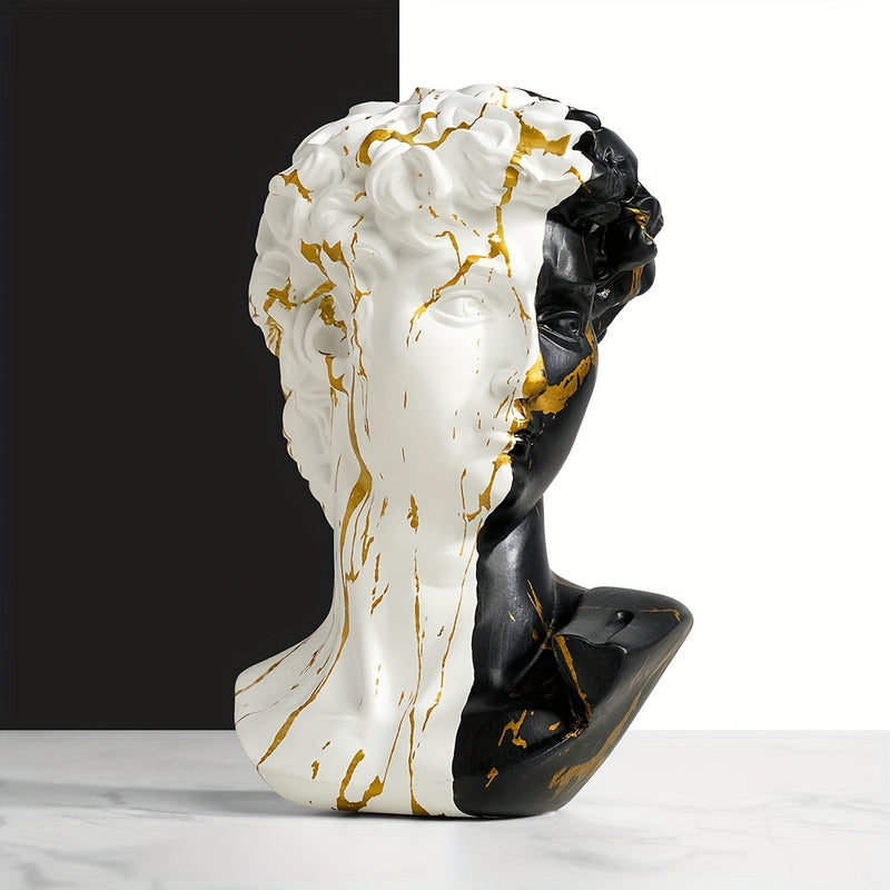 1 Pieza de Busto Abstracto de David en Resina - Diseño Dividido con Mármol Dorado y , Decoración Moderna para Sala u Oficina, Adorno Contemporáneo para Bodas, Artesanía Artística, Arte Decorativo, Regalo Ideal