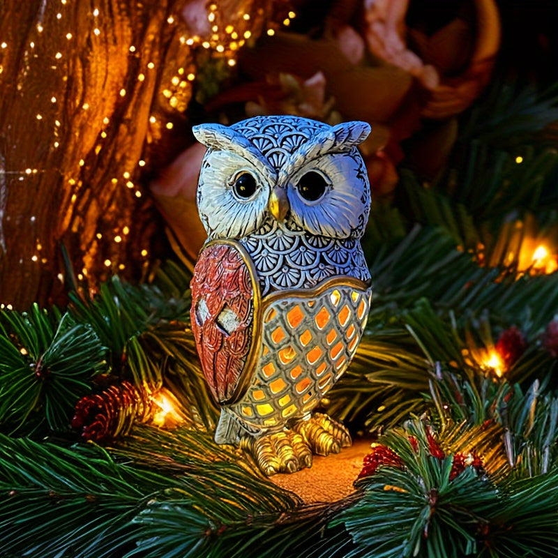1pc Lámpara de bùho solar - Decoración de resina al aire libre con luces LED vibrantes, ideal para acampar, mesa y diseño de paisaje, regalo perfecto para el día de la madre, iluminación al aire libre | Diseño de bùho vibrante | Lámpara solar, decoración