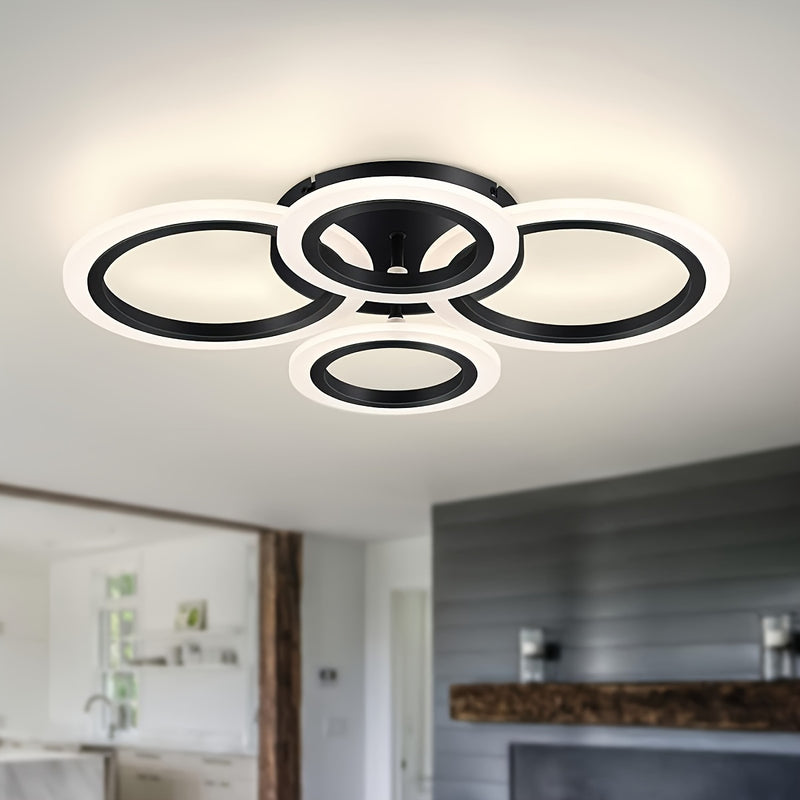 Luminaria de techo LED moderna - Sombra de acrílico de 4 anillos, montaje semibrillo, iluminación superior desmontable de 4000K no regulable para cocina, sala de estar, dormitorio, lavandería - Iluminación de área interior, cableado, incluye hardware de