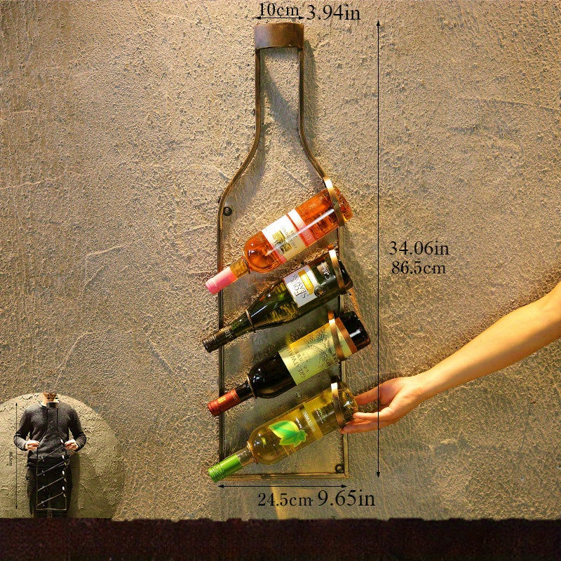 Estante de vino vintage de bronce para montar en la pared, capacidad para 4 botellas, decoración de bar en casa, caja de almacenamiento, decoración temática de vino | Montaje rústico en pared | Estante de vino elegante, soporte para botellas de vino