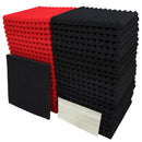 50 piezas de Paneles Cuña de Espuma Acústica VIBuilt - 30cm x 30cm x 2.5cm, Negros y Rojos para Estudio, Paneles Insonorizantes para Grabación, Instrumentos y Reducción de Ruido, Instalación Fácil, Diseño Modular