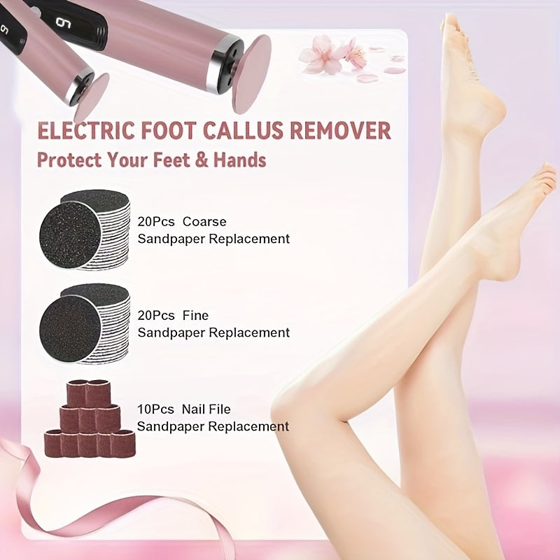 XFF Conjunto de herramientas de exfoliación de pies rosas y púrpuras nuevas, máquina de pedicura de velocidad ajustable con discos de papel de lija, adecuada para hombres y mujeres para exfoliarse en casa o en salones de belleza - Portátil y de remoción