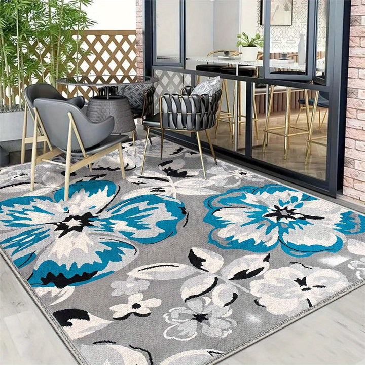 Siete Ciervos Alfombra de Exterior de Veludo Ultra-Suave - Antideslizante, Lavable en Máquina, Patrón Geométrico en Azul, Blanco y Gris - Alfombra Ligera y Duradera para Patio, Camping y Decoración del Hogar, Decoración de Patio | Acento Moderno del Hoga