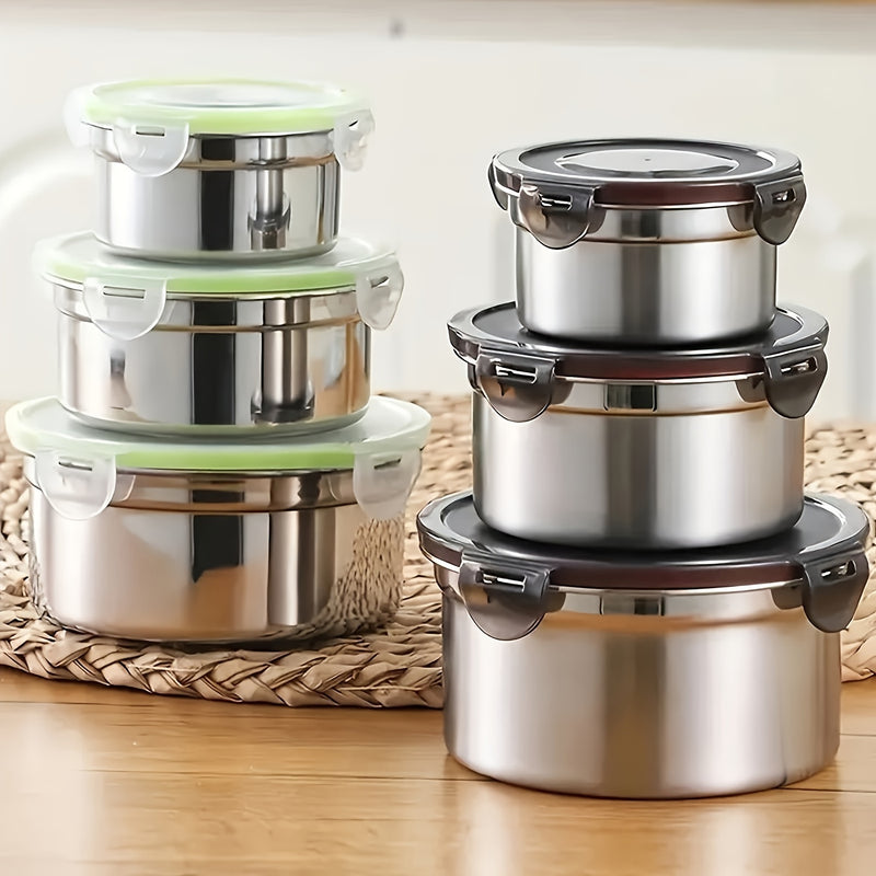 1 Juego de 3 Contenedores de Conservación de Alimentos, A Prueba de Fugas, Reutilizables de Acero Inoxidable con Tapas, Adecuados para Tazones Sellados, Cajas de Almacenamiento de Alimentos Frescos y Cajas de Bento