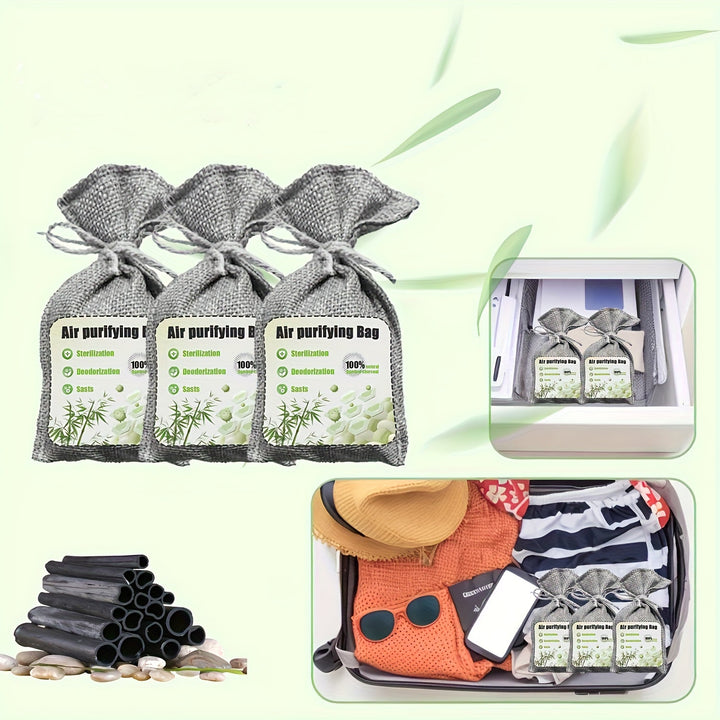 3/5/12 piezas de bolsas de purificación del aire de carbón de bambú de alta calidad | Multiusos para zapatos, armarios, dormitorios, coches, baños, cocinas y sótanos | Carbono activado natural | No se necesita electricidad, bolsas de purificación para el