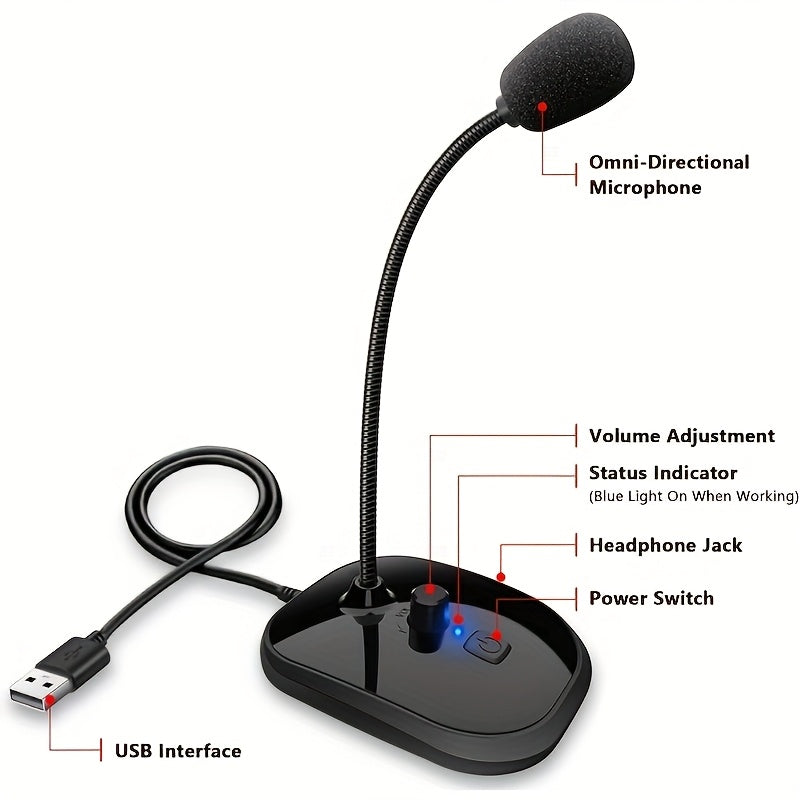 Microfono de cuello de cisne para escritorio, enchufar y listo, compatible con computadoras portátiles y PC, ideal para transmisiones en vivo, cantar, juegos, chats, videollamadas, actuaciones en fiestas y micrófonos de estudio para discursos