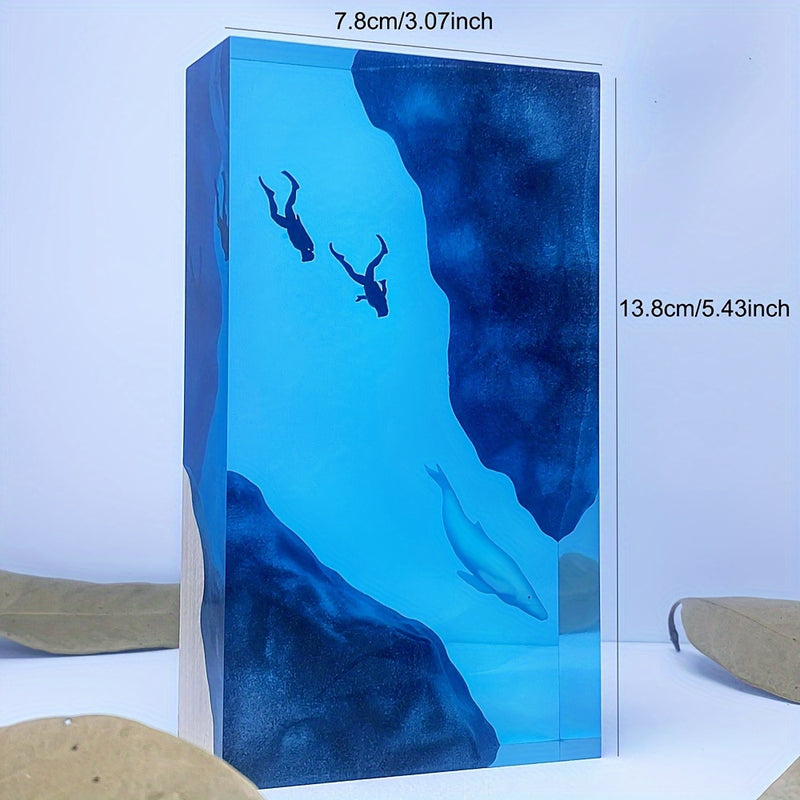 UGENHAS Luz Nocturna Marina - Lámpara de Mesa con Escena de Buceadores y Cueva, Decoración USB para Dormitorio, Sala o Baño - Iluminación Ambiental Moderna en Tonos Azules, Temática Oceánica, Diseño Geométrico, Acabado Pulido, Resina Duradera, Ideal para