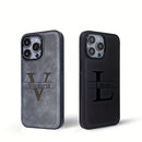 Estuche personalizado de lujo para negocios para modelos de iPhone 11 a 16 Pro Max, con iniciales personalizadas y grabado láser en una funda de piel sintética resistente a los golpes.