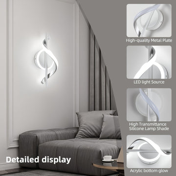 Arandela Espiral Moderna | Iluminación LED de 12W | Pantalla Acrílica en Blanco Frío y Negro | Montaje Semiempotrado | Ideal para Dormitorio, Escaleras, Sala o Pasillo | Incluye Herramientas de Instalación | Diseño Contemporáneo, Iluminación para Pasillo