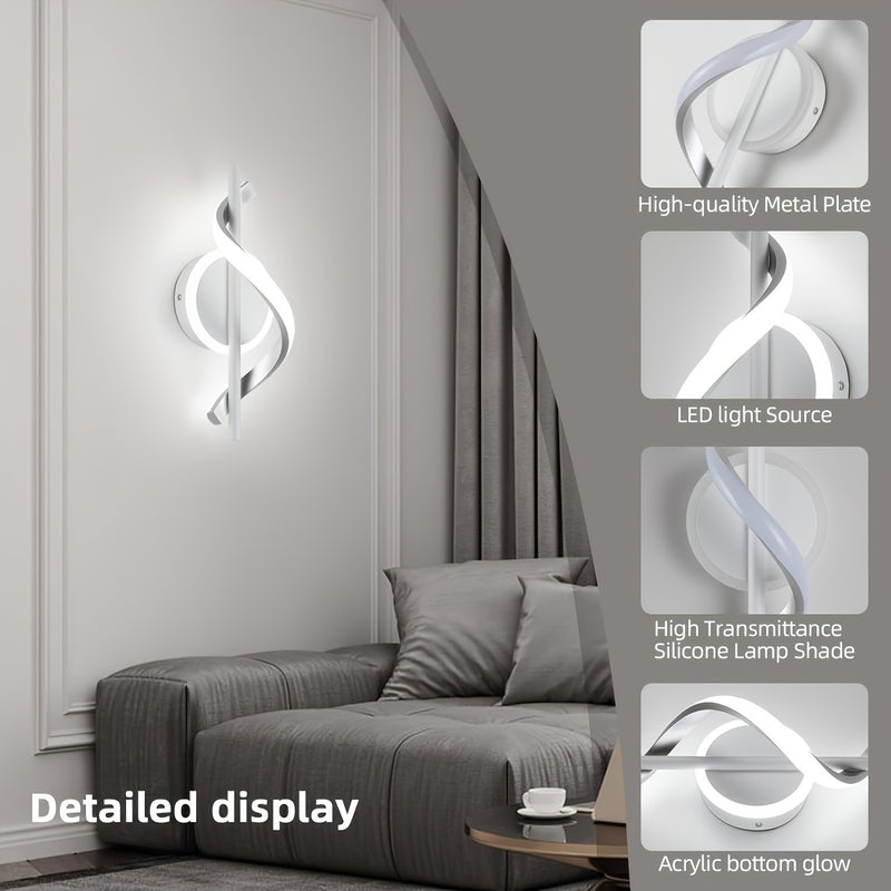 Arandela Espiral Moderna | Iluminación LED de 12W | Pantalla Acrílica en Blanco Frío y Negro | Montaje Semiempotrado | Ideal para Dormitorio, Escaleras, Sala o Pasillo | Incluye Herramientas de Instalación | Diseño Contemporáneo, Iluminación para Pasillo