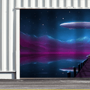 1pc Banderola de Puerta de Garaje con Reflejo del Lago y Montaña en Aeronave Fantástica - Paisaje Nocturno Vibrante con Estrellas, Poliéster Resistente al Clima, Sin Necesidad de Electricidad para Decoración Navideña, Halloween, Fiestas y Jardín, Tema Ac
