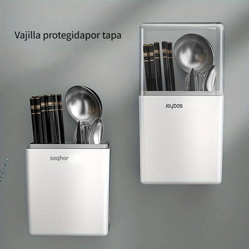 1 contenedor de plástico versátil para utensilios de cocina, con bandeja de goteo desmontable, ideal para guardar cubiertos, cucharas, tenedores y palillos en la encimera del hogar