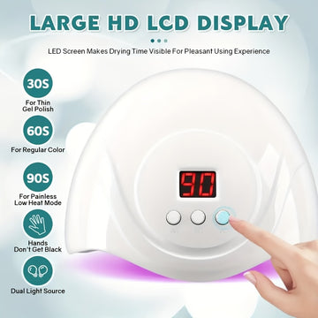 Secador de Uñas LED de Alta Potencia 24 Luces - Pistola Portátil USB con Sensor Automático y Pantalla LCD, Diseño Hipoalergénico Blanco para Salón o Hogar, Herramienta Compacta y Duradera para Manicura, Ideal para Gel, Plástico Hipoalergénico, Perfecto p