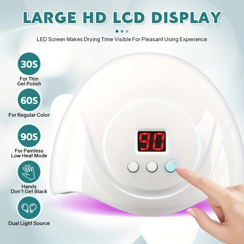 Secador de Uñas LED de Alta Potencia 24 Luces - Pistola Portátil USB con Sensor Automático y Pantalla LCD, Diseño Hipoalergénico Blanco para Salón o Hogar, Herramienta Compacta y Duradera para Manicura, Ideal para Gel, Plástico Hipoalergénico, Perfecto p