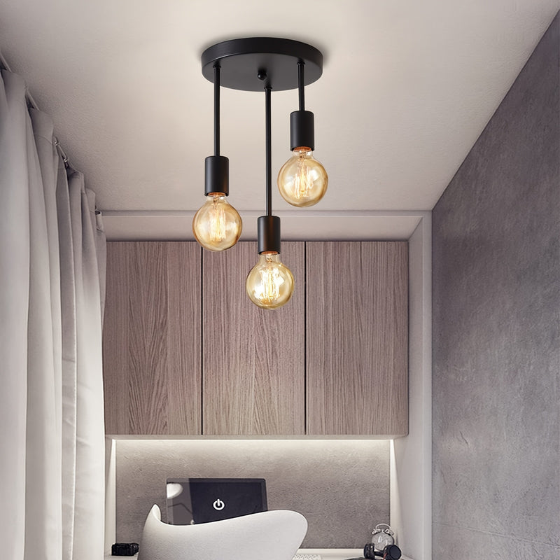 Lámpara de techo moderna de 3 cabezas - Montaje semienterrado con brazo ajustable, base de hierro fundido y cables chapados, regulable para comedor, dormitorio, estudio, sala de estar - Compatible con bombillas E26, iluminación contemporánea, iluminación