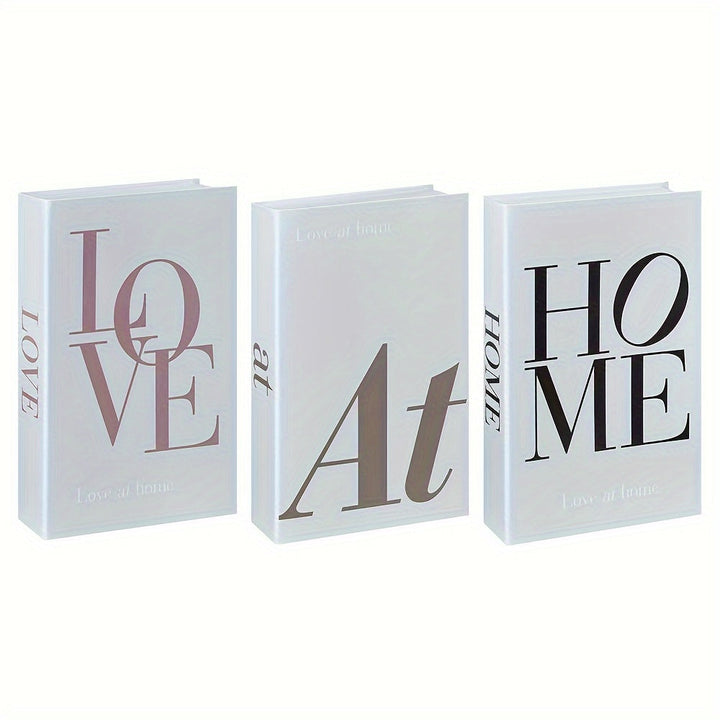 Juego de 3 Libros Decorativos - Estilo Contemporáneo de Libros Faux para Decoración del Hogar, Señales de Mesa de Papel con Texto en Inglés, Accesorios Decorativos Temáticos de Dirección para Exhibición en Estante - "Amor en Casa"