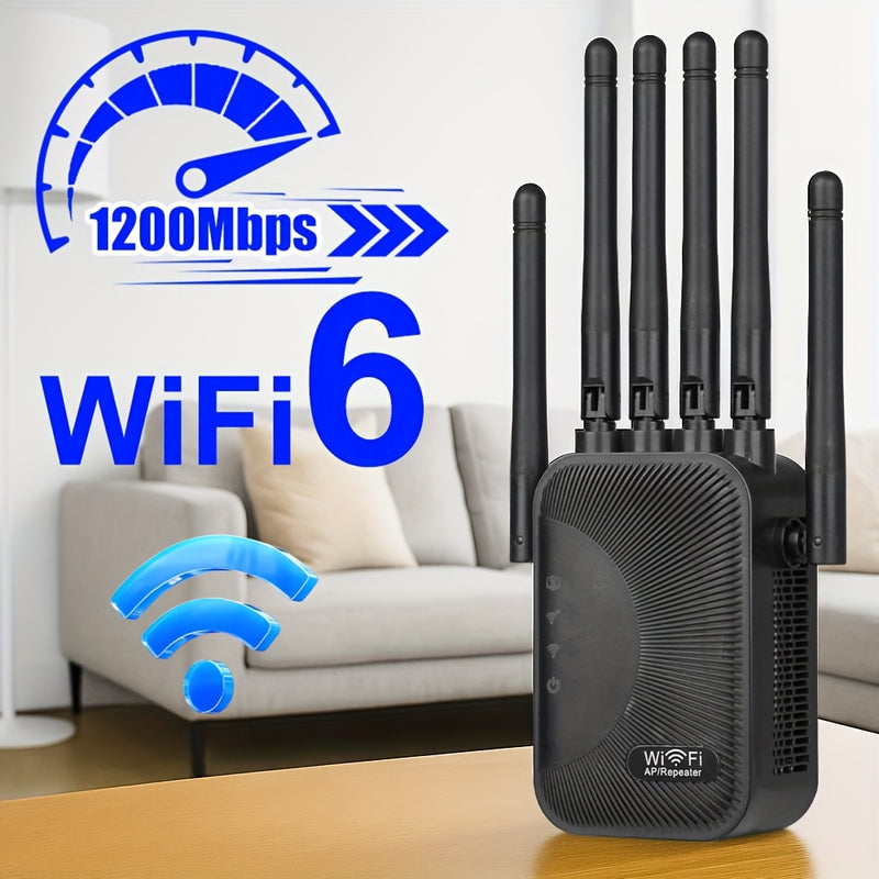 Amplificador de señal -1200Mbps-2.4G/5GH2.WIFI Mezclador de señal WIFI, Amplificador de señal WIFI, Señal fuerte, Segmento de alta velocidad, Soporta MIF1-6, 6 antenas potentes, Adecuado para hogares, centros comerciales, cafeterías