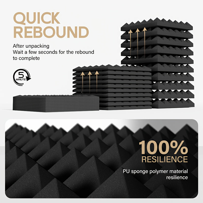 12/24pcs - TMJD MISS Paneles de Espuma Insonorizante en Forma de Pirámide, 5.08x30.48x30.48 cm - Azulejos de Cuña Acústicos de Alta Densidad para Aislamiento de Paredes de Estudio, Negro/Blanco/Gris - Incluye Cinta de Instalación, Aislamiento Acústico de