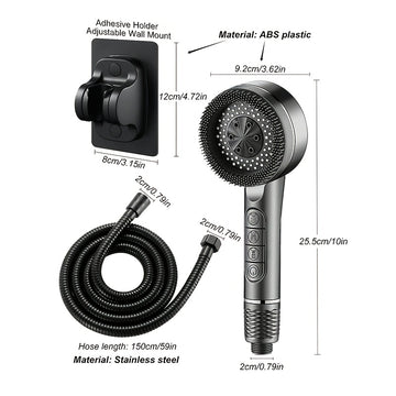 Cabezal de ducha portátil de alta presión con chorros ultra potentes, negro, PVC, incluye manguera de 1,5 m y soporte - Instalación fácil, no necesita electricidad, ideal para uso doméstico, accesorio de baño | Artículo práctico de baño | Cabezal de duch